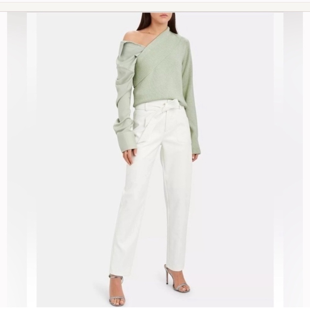 NWT SZ M Hellessy *Joffie* Mint Green Cashmere-Silk Sweater Satin Blouse Assym